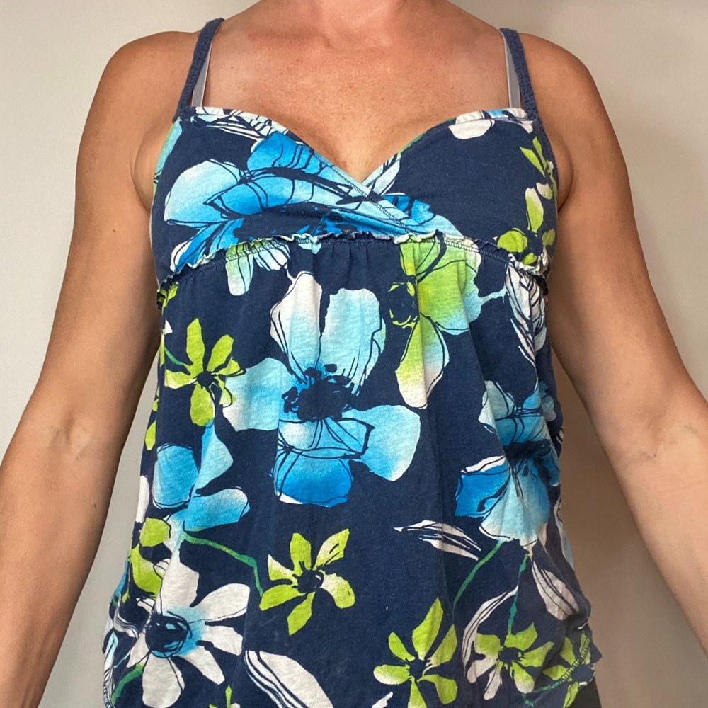 Tank Top, Blue & green flowers